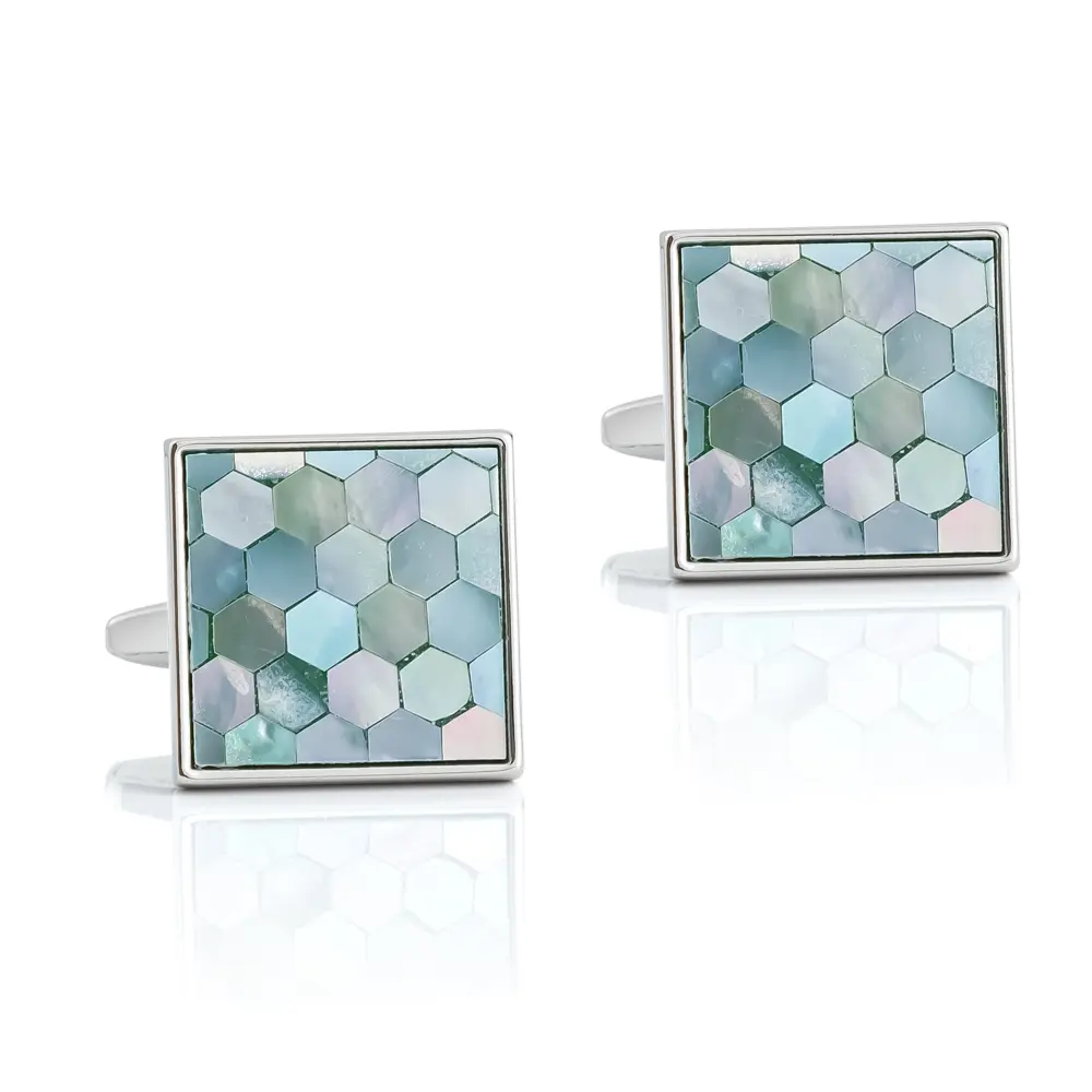 High Quality Elegant Square Lightgreen Mother of Pearl Mosaic Cufflinks