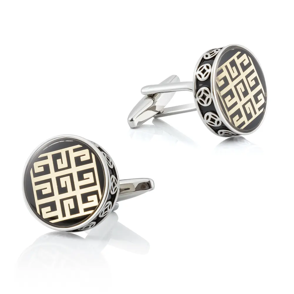 Vintage Logo Pattern Copper Cufflinks Men's French Shirt Cufflinks