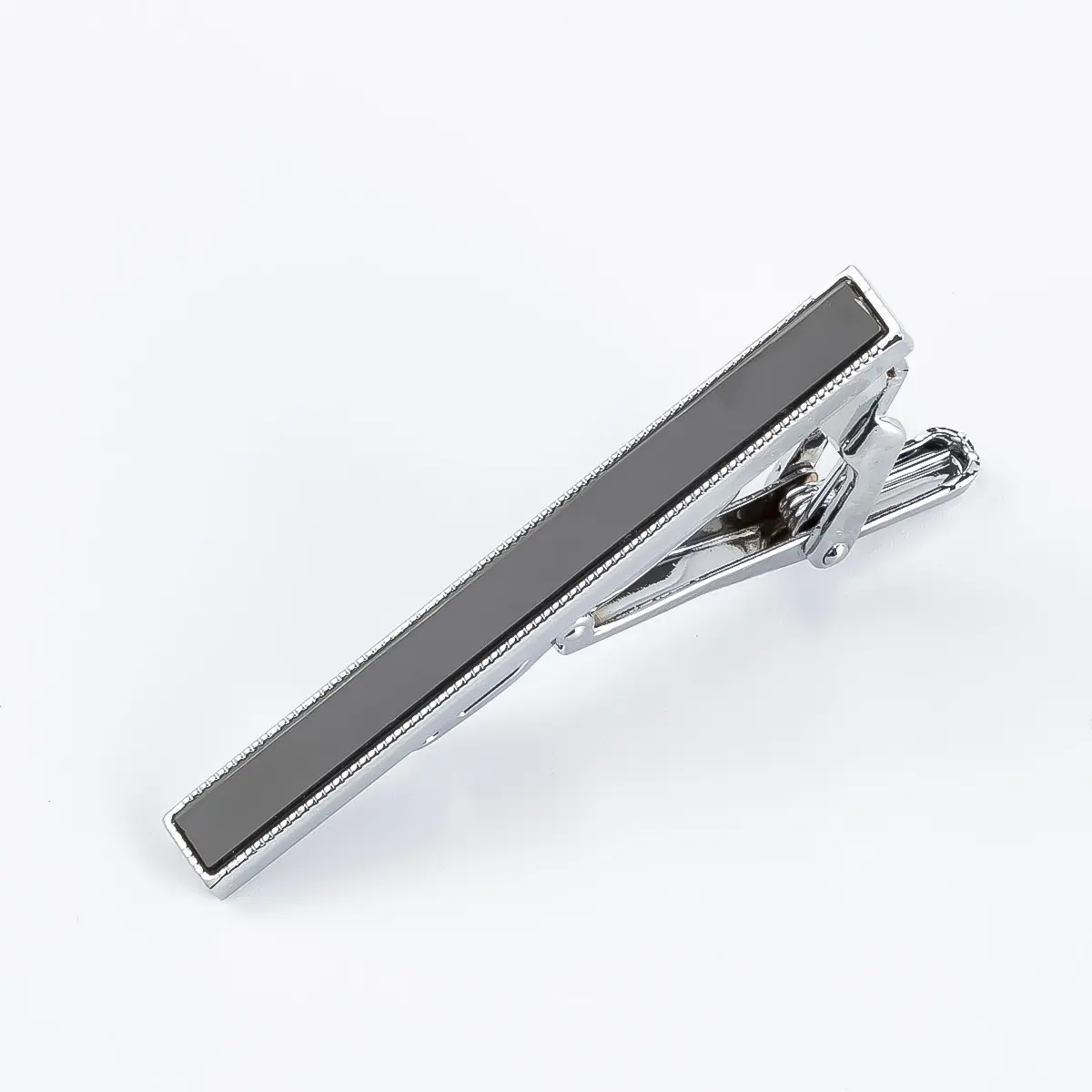 JINJIE Factory Wholesale Silver Black Enamel Tie Clip Custom Mens Necktie Pins TA9002