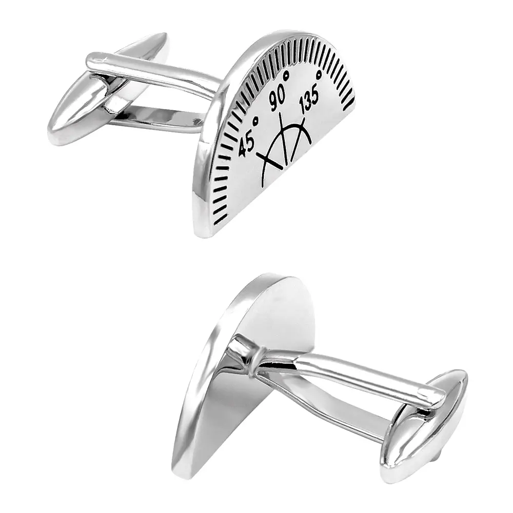 Unique Design Metal Plating Silver Sector Protractor Shape Cufflinks for Teacher Gifts