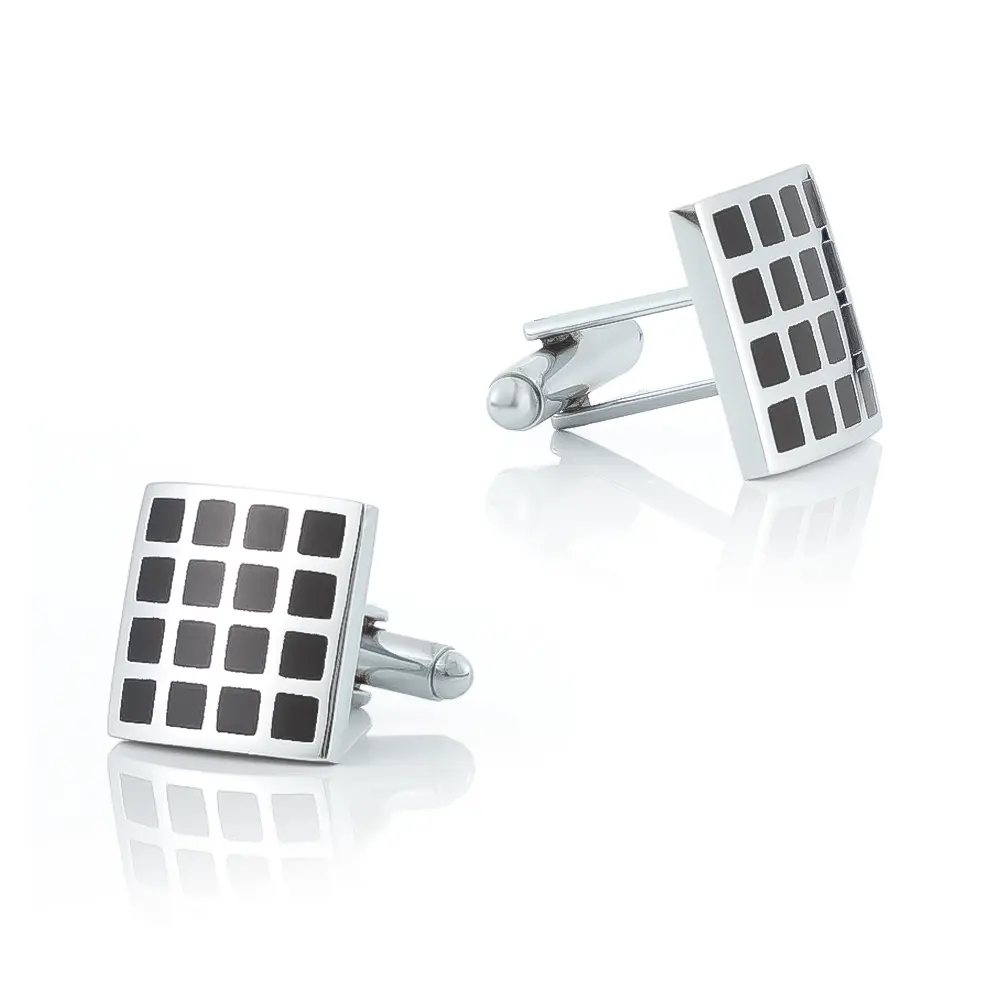 Fashion Simple Design Accessories Square Black and White Plaid Brass Cufflinks CC-Q121