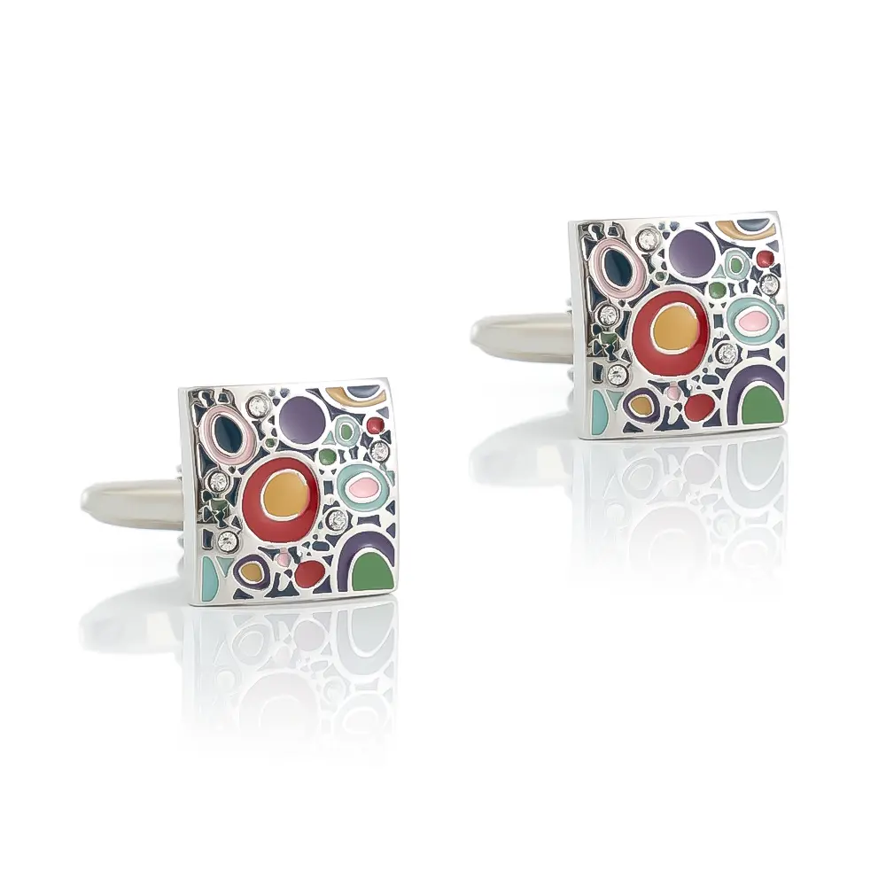 High End Abstract Art Square Shape Colorful Enamel Wedding Cufflink Men Fashion Accessory Gift CC81121