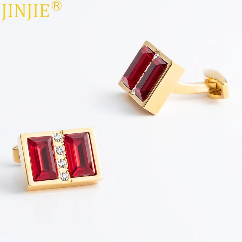 Wholesale Golden Plated Red Garnet Gemstone Cufflinks Men's Modern Shirt Jewelry CS0102