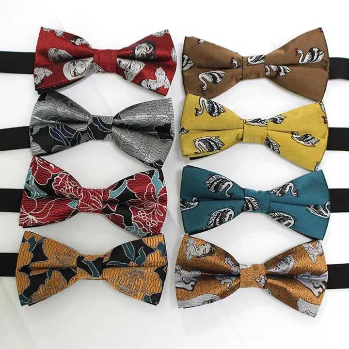 OEM Men's Classic Jacquard Woven Bowtie with Flowers Animals Motif Polyester Cravats C-WXY068