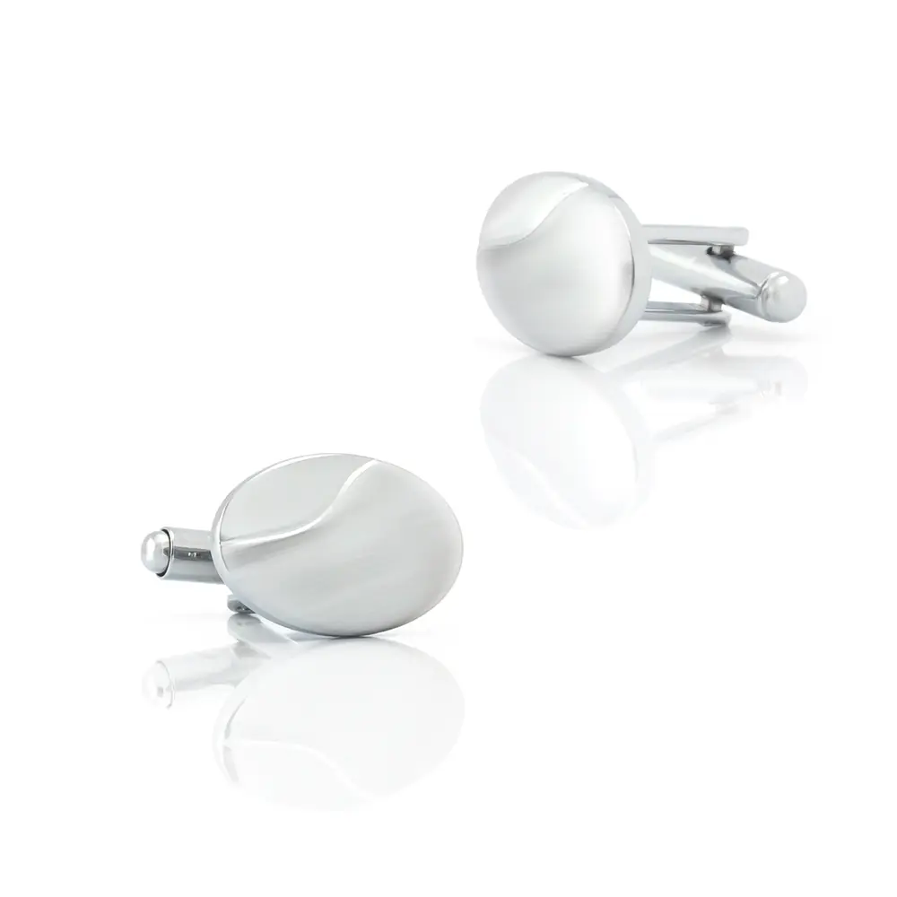 Silver Oval Cufflinks Classic Customized Blanks Business Suit Shirt's Elegant Engraved Cuff Link CL-C444