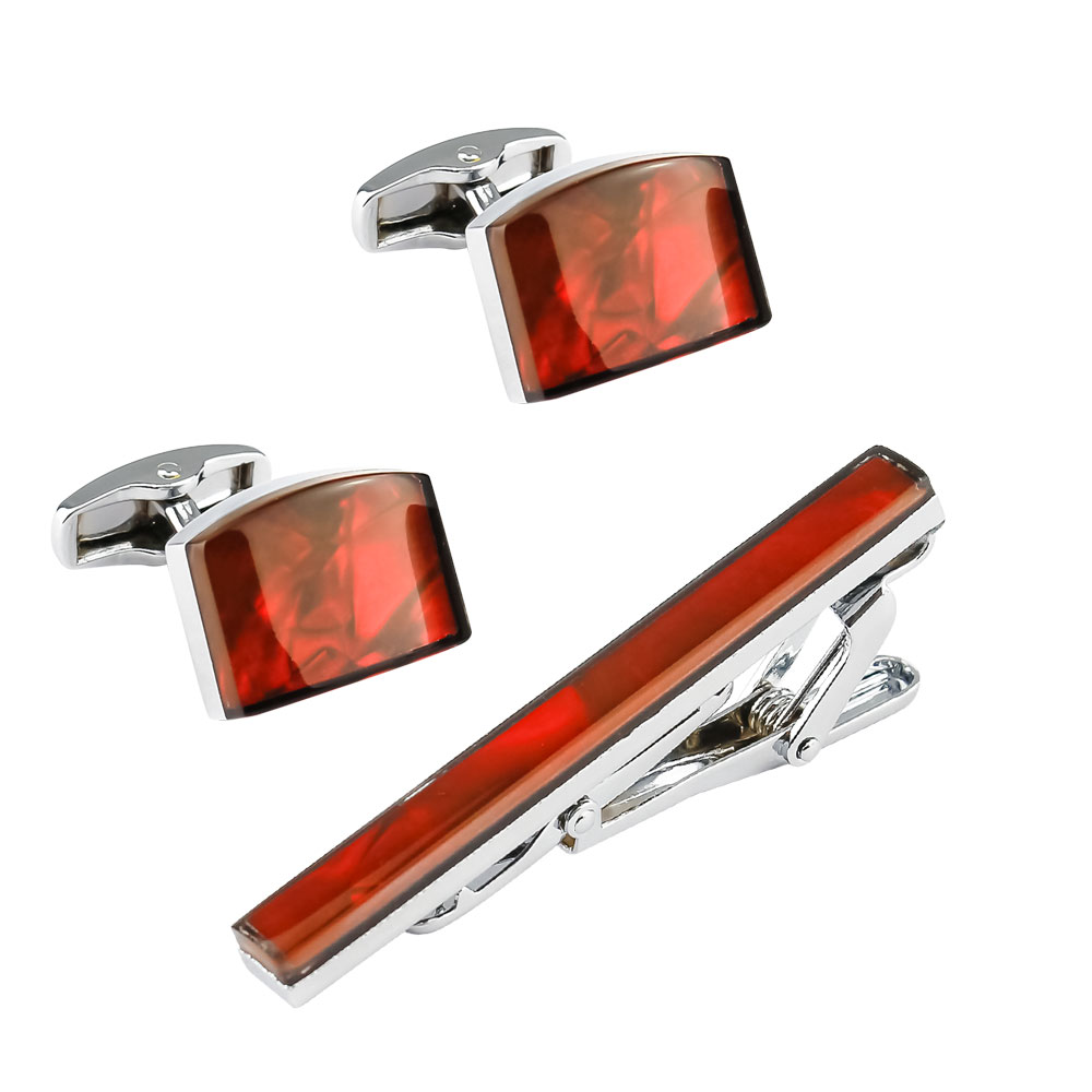 China Factory Supply Custom Personalized Red Stone Cufflinks And Tie Clip Set SAW0005