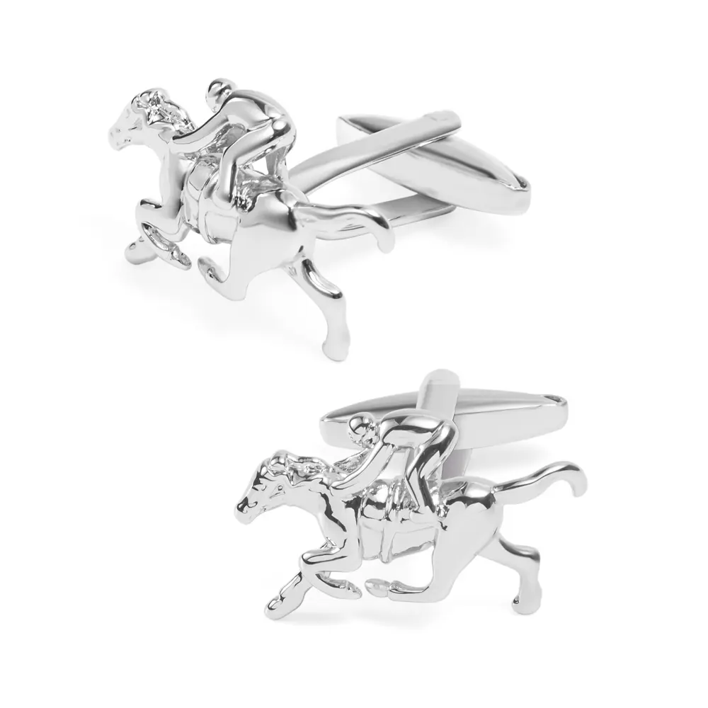 Men's Fashion Hot Sale Novelty Horse Jockey Racing Cufflinks Copper Material Silver Plated CL0019