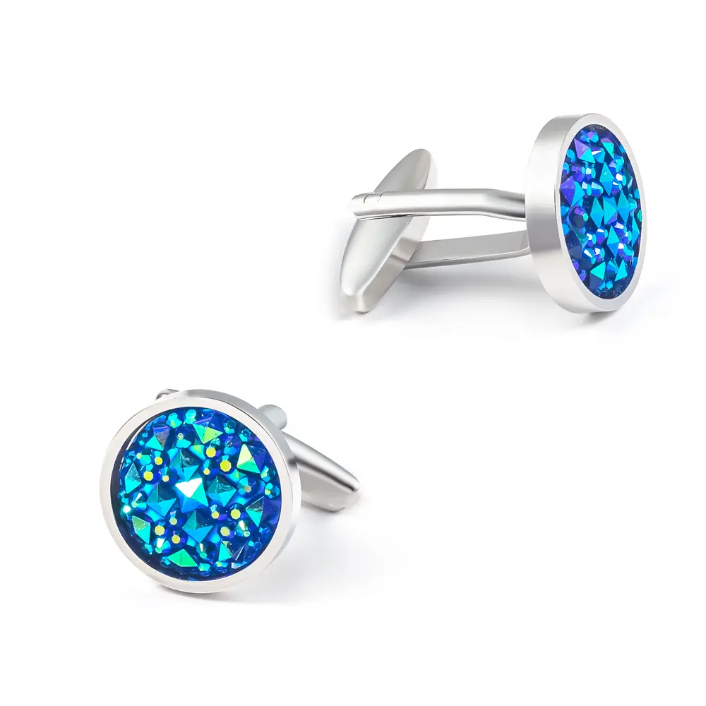 Wholesale Silver & Blue Gemstone Elegant Cufflinks French Suit Shirts Buttons CS0098