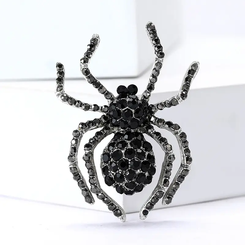 Vintage Brooch Spider Metal Rhinestones Gem Pin...