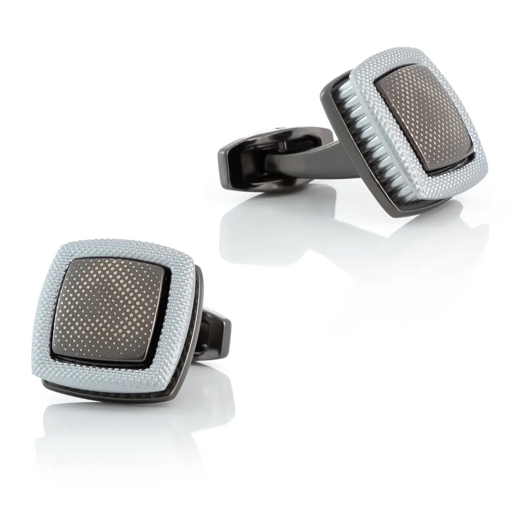 Fashion Men French Black Dot Silver Edge Cuffli...