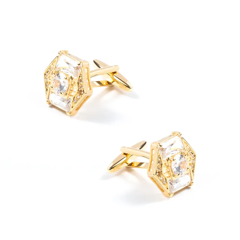 Delicate 18K Gold Plated Jewelry White Crystal Cubic Zirconia Cufflinks Factory Wholesale CS0041-G