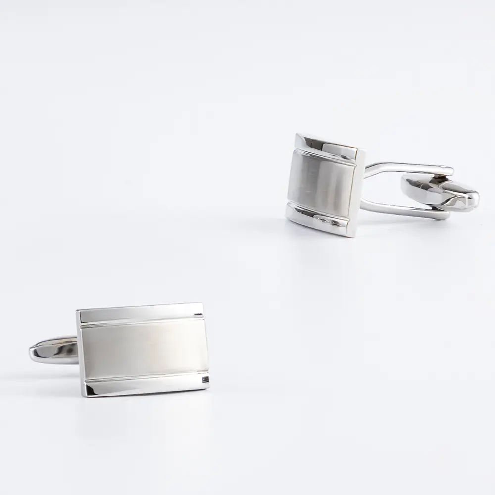 Business Classical Simple Silver Two Tone Engravable Cufflinks Factory Wholosale CL0020