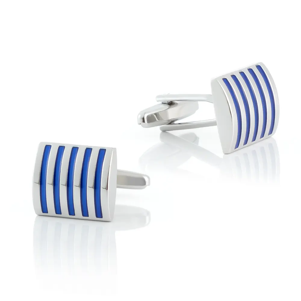 Factory In Stock Classic Blue Stripe Silver Cufflinks Mens Business Wholesale CC0305-S2