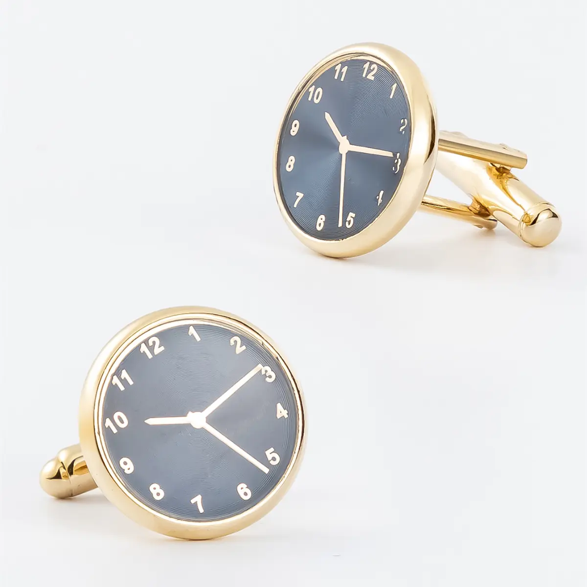 Gold Plated Round Blue Watch Clock Design Cuff links Gentleman Wedding Gifts