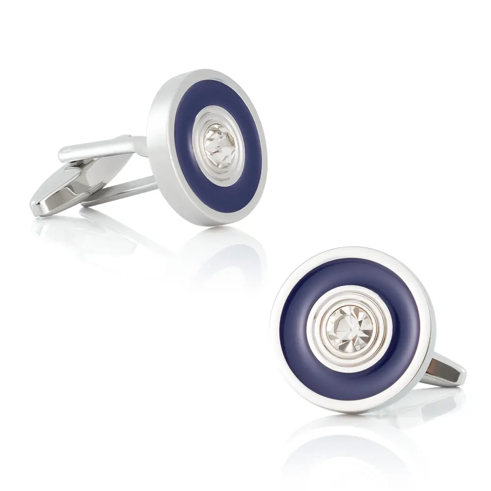 Fashion Round Silver Plated Blue Enamel Round Cufflinks Crystal Mens Cufflinks Wholesale CS0099