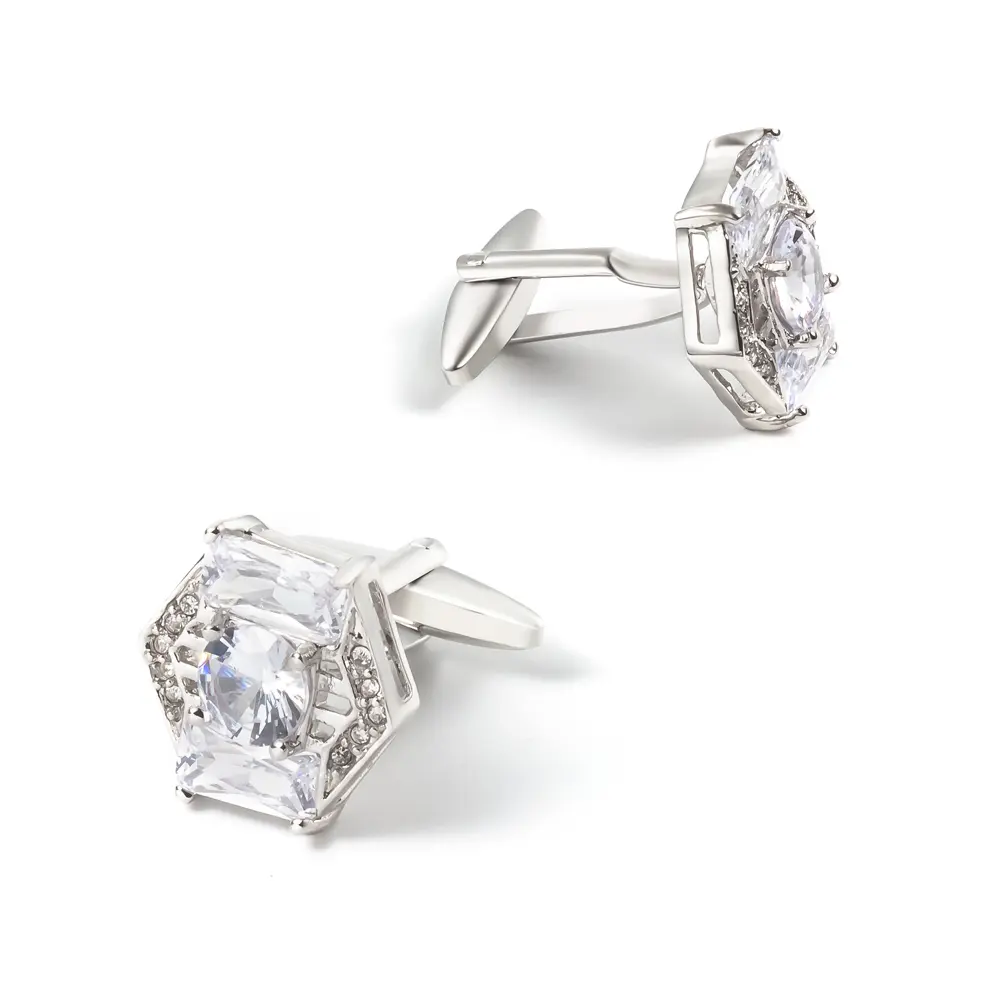 Delicate Silver Plated Jewelry White Crystal Cubic Zirconia Cufflinks Factory Wholesale CS0041-S