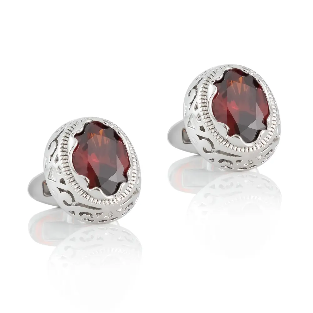 JINJIE Hot-selling Wedding Luxury Round Rhinestone Diamond Red Crystal Cufflinks For Shirts Men CSW004-R