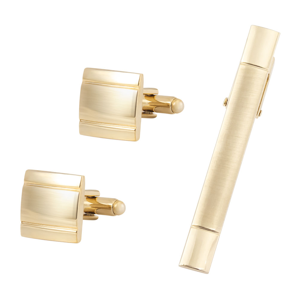 Hot Sale Brass Material French Rectangle Gold Plated Cufflinks & Tie Clip Set SL0017-G