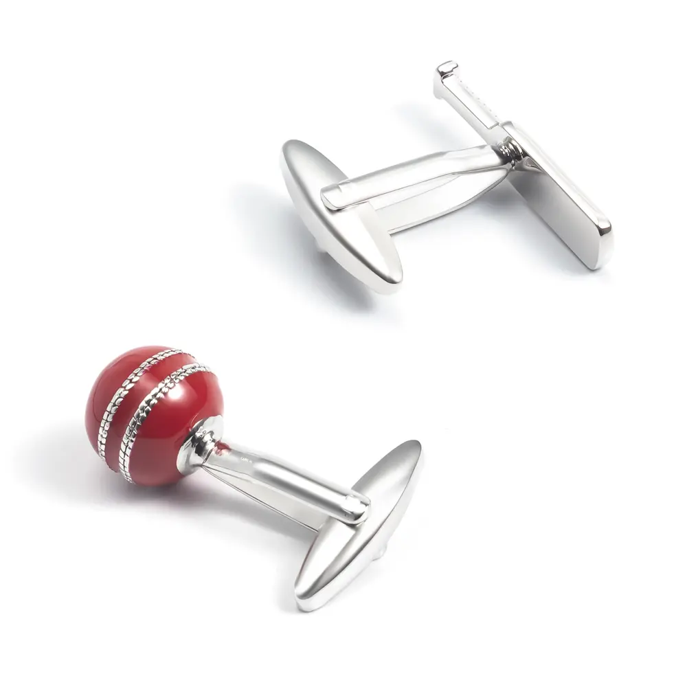 Manufacturer Cufflinks Metal Sport Game Red & Silver Cricket Ball Cufflink Set CC0303