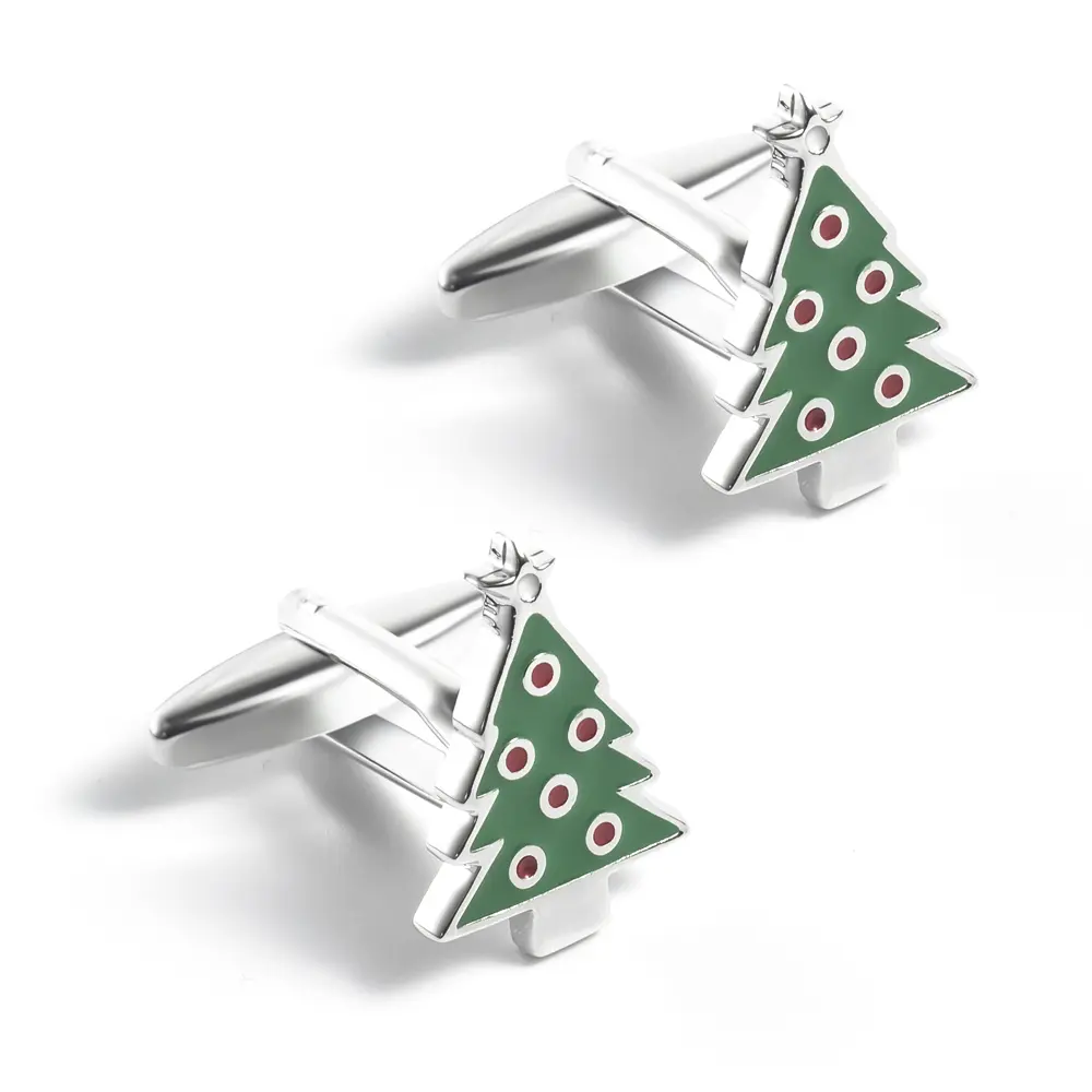 Wholesale Custom Silver Color Men Cufflinks Green Christmas Tree Men Gifts CC0027