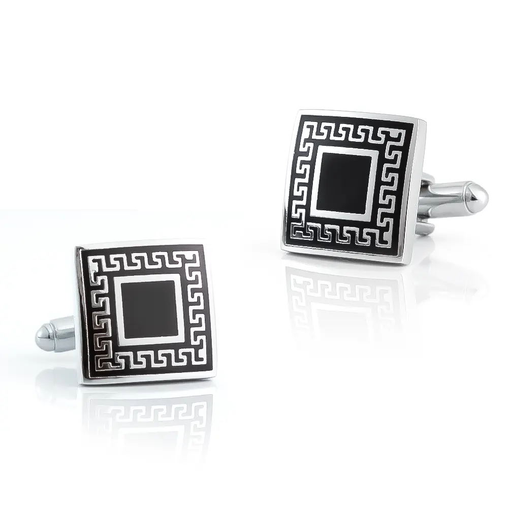 Top Selling Amazon Gentleman Business Classic Silver & Black Square Sleeve Cufflinks Wholesale CC-Q054
