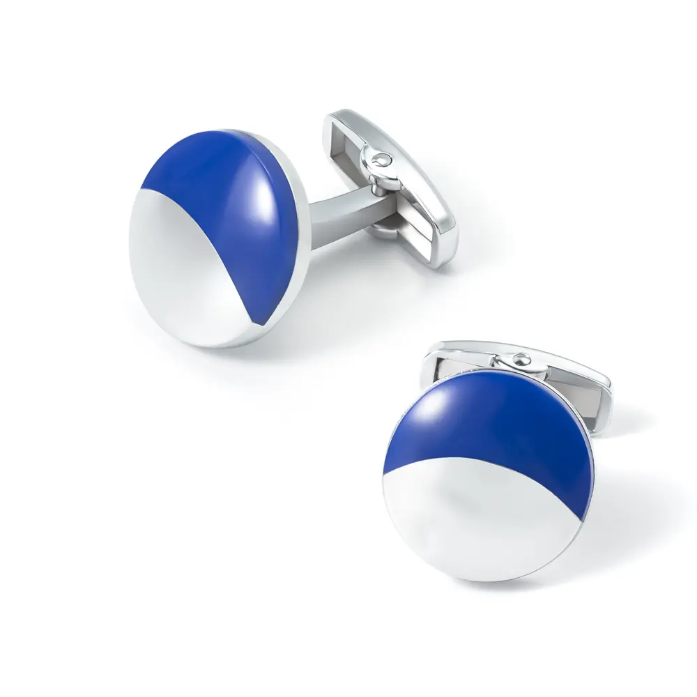 Hot Selling Round Simple Blue Enamel Moon Like Shape Metal Cufflinks Low Price CCW0087