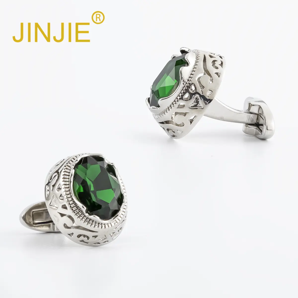 French Luxury High-grade Hollow Metal Green Zircon Diamond Men's Suit Cufflinks Accessories CSW0040-Green