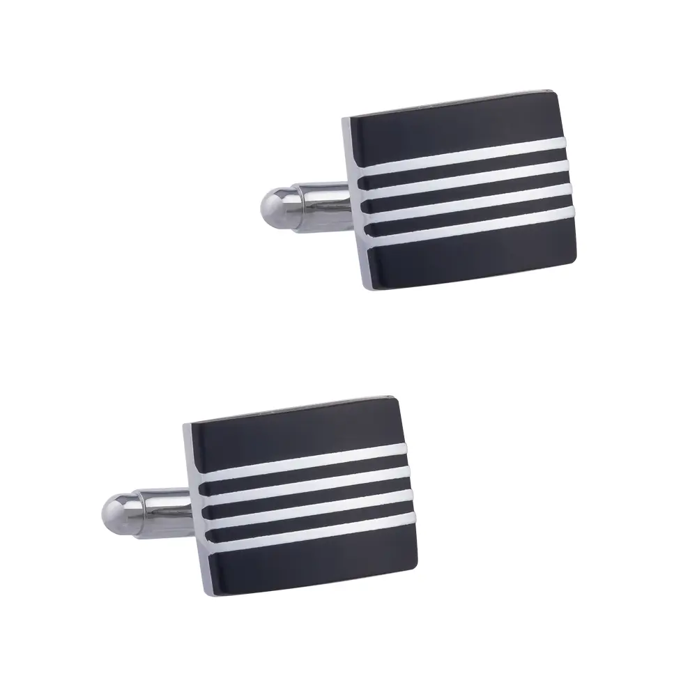 Cufflinks Supplier Stripe Enamel and Onyx White Copper-Plated Brass Cufflinks Wholesale CC-Q100