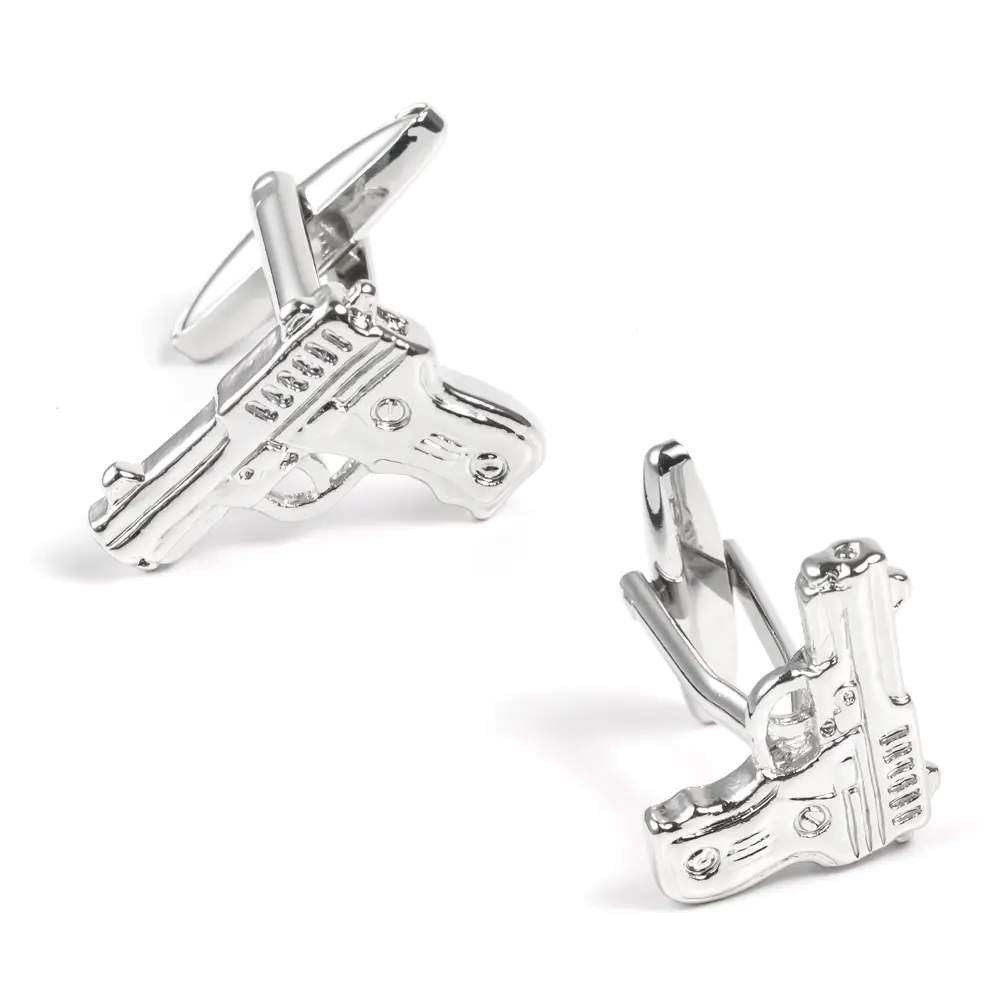 Funny High Quality Silver Novelty Pistol/ Hand Gun Shape Design Cufflinks for Men Shirt CL0039-S