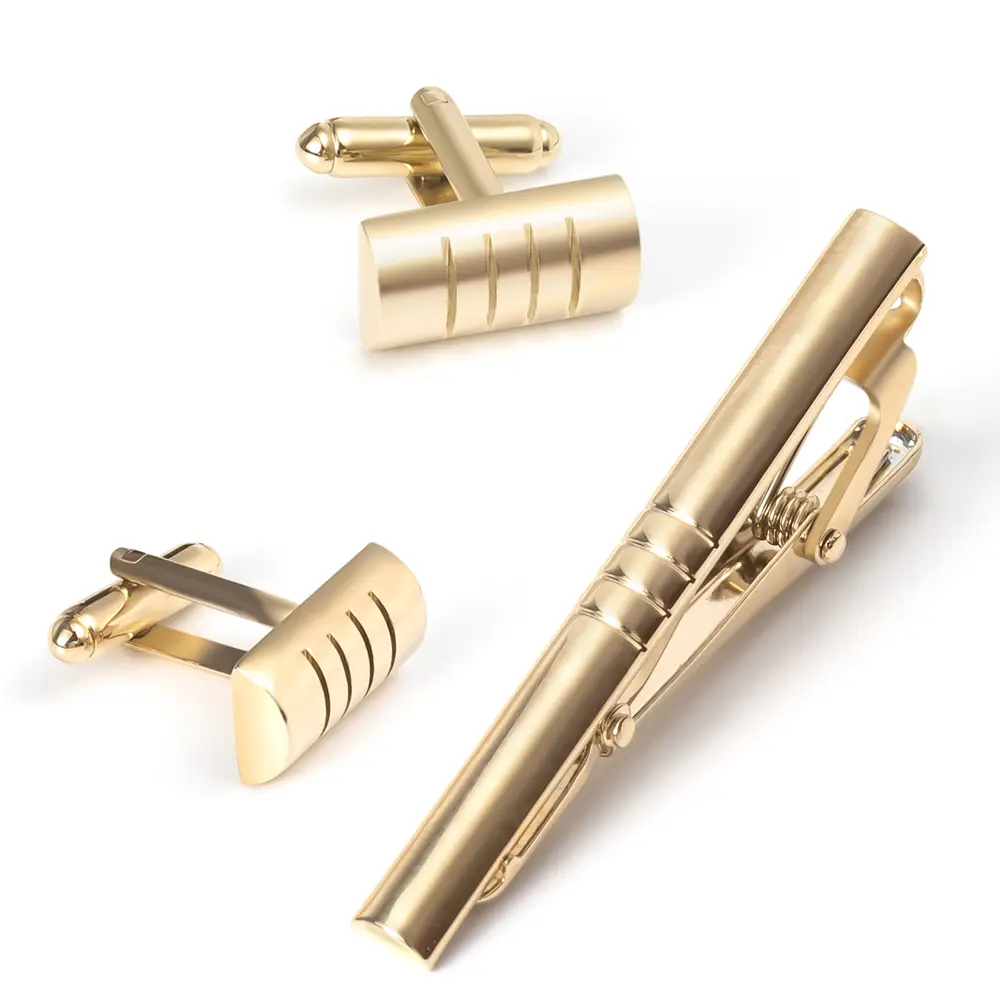 Stylish Men's Gold Plated Engraving Cufflinks & Tie Clip Gift Set for Shirt Wholesale SL0072-G