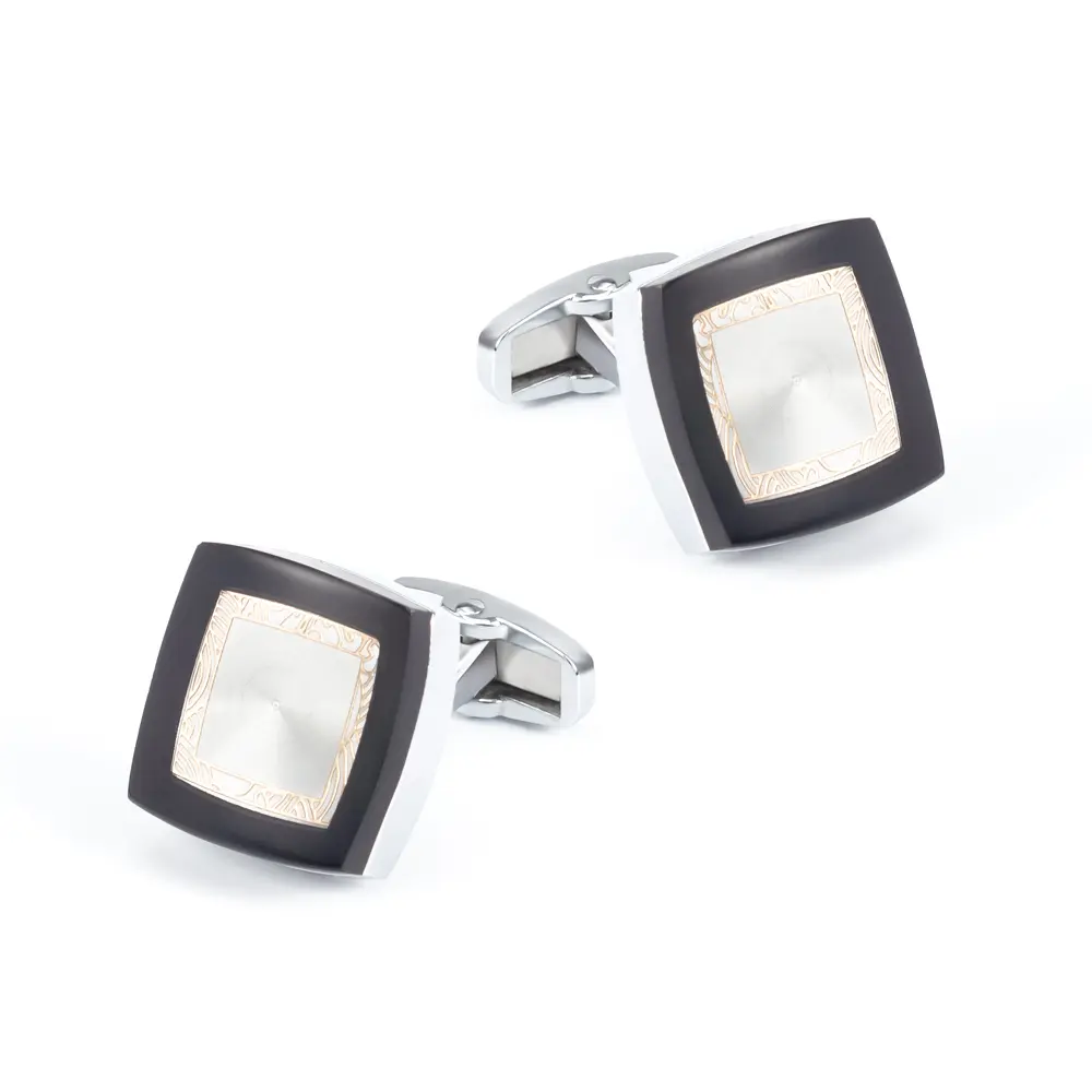 Black Enamel Border MOP Cufflinks Stylish Design Factory Wholesale Men Accessories