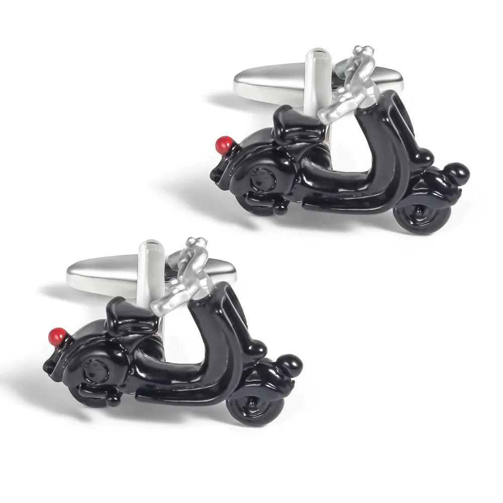 Manufacturer Wholesale Custom High Quality Black 3D Scooter Metal Silver Cufflinks CC0079