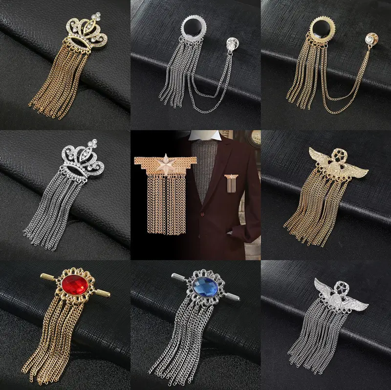 Men's Gold Crown Eagle Tassel Brooch Men Fashio...