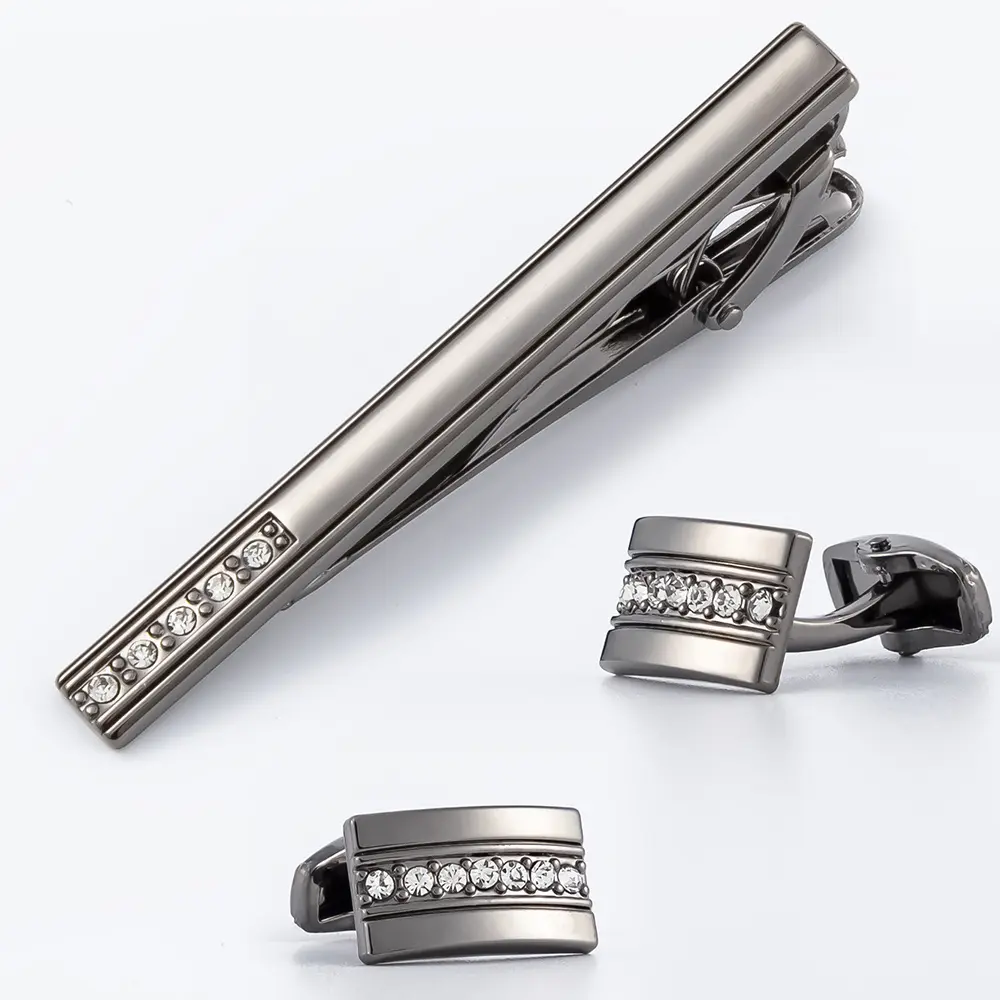 High Quality Diamond Cufflinks & Tie Clips Set ...