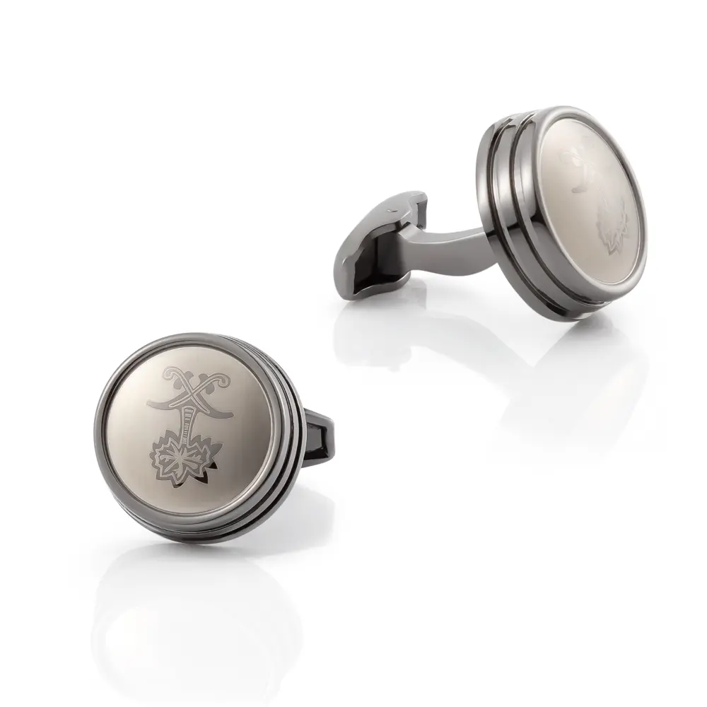 JINJIE Arabia Hot Selling Palm Tree Pattern Design Round Black Metal Cuff Links CLW6001-B