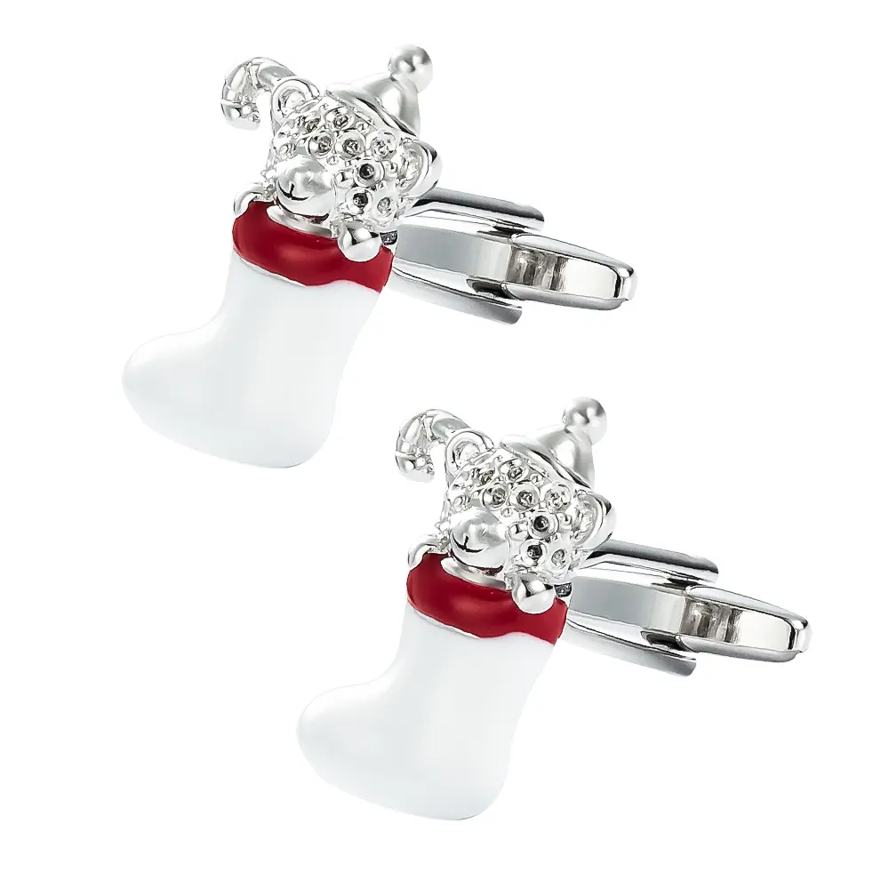 Wholesale Cheap Silve Plated Diamond Bear Christmas Sock Cufflinks For Men Gifts CC0196
