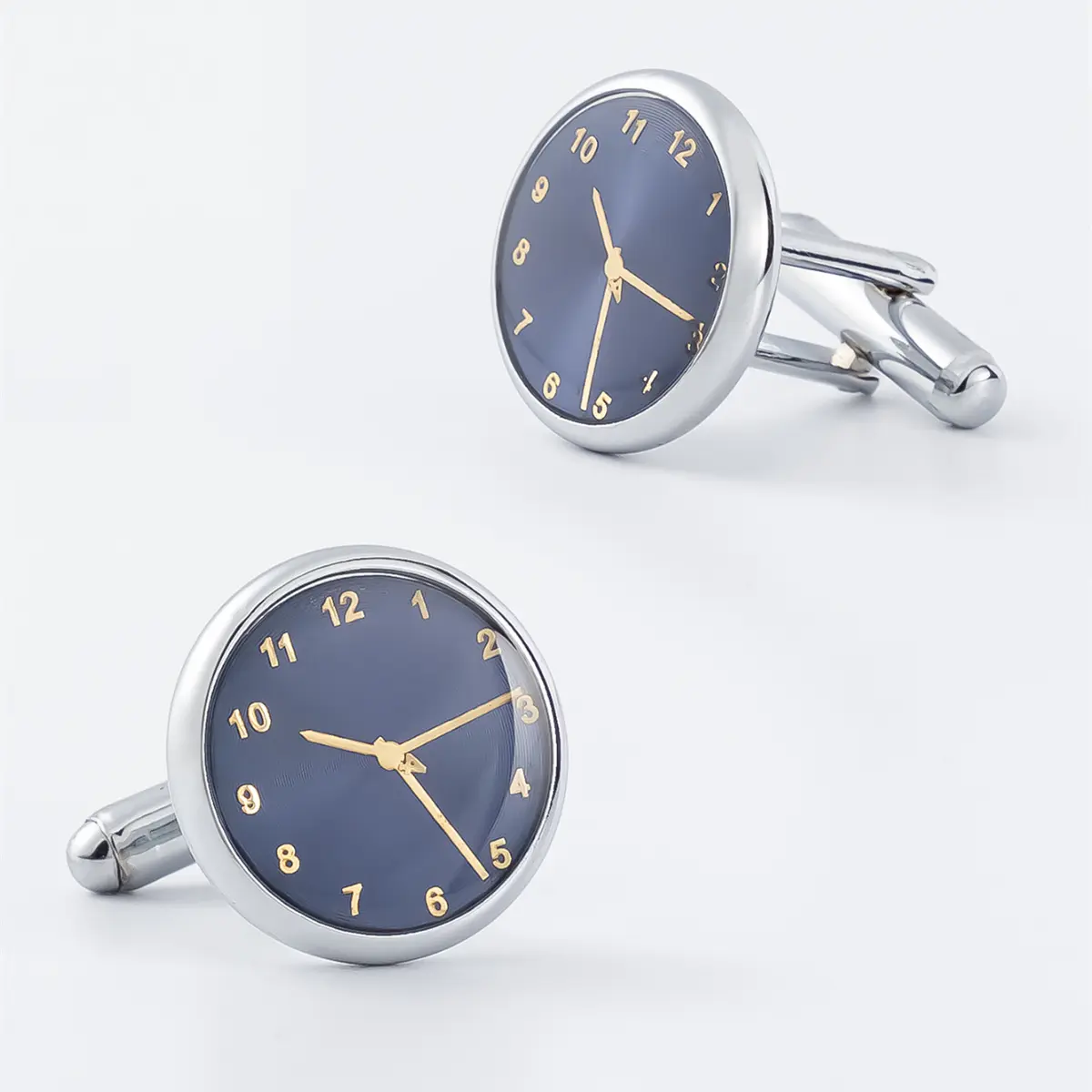 Silver Plated Round Blue Watch Clock Design Cuff links Gentleman Wedding Gifts