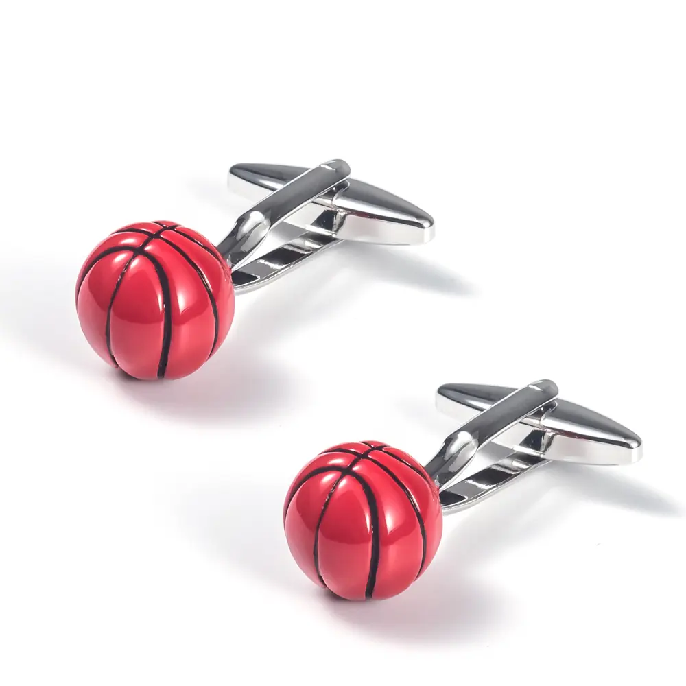 High Quality Mens Enamel Red Basketball Copper Cufflinks for Men Shirt CC0067-Red