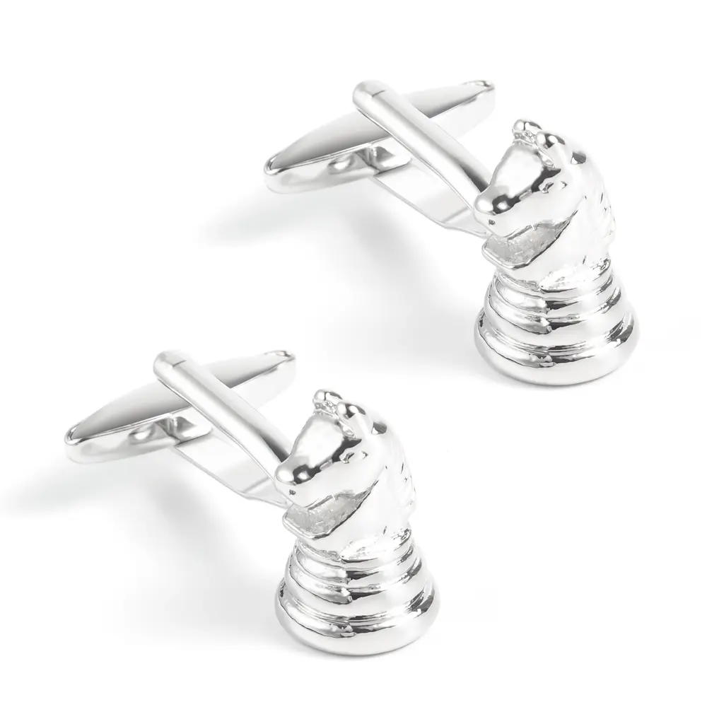 JINJIE Fashion Novelty Copper Silver Color Plated  Knight Chess Cufflinks Men Business Gifts CL0018