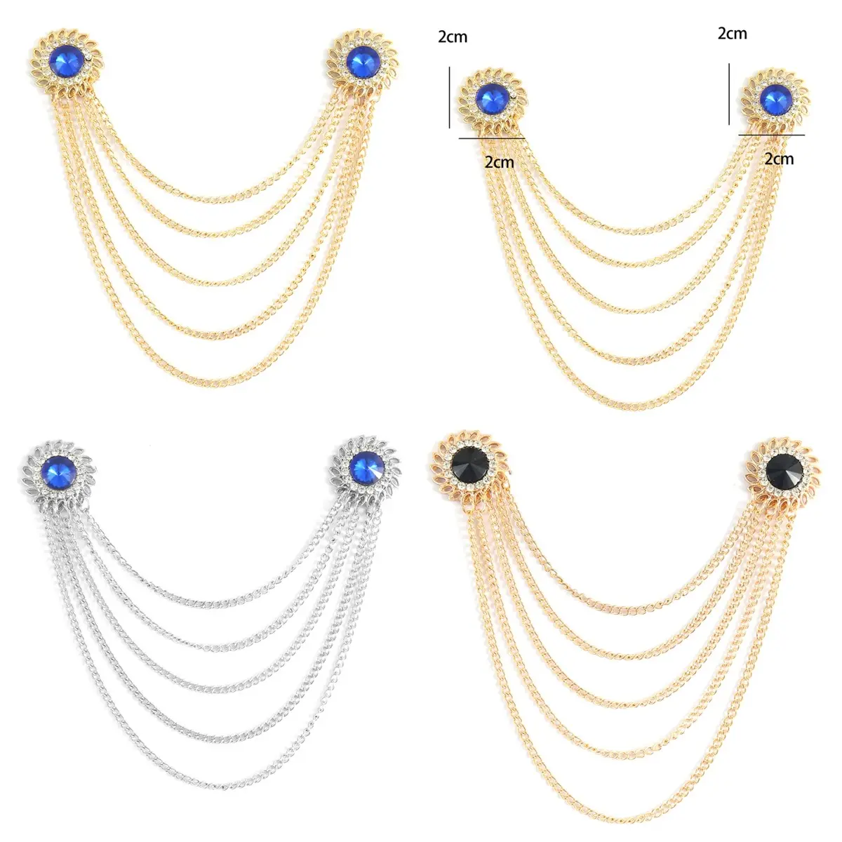 Men's Long Chain Tassel Brooch with Golden Wind...