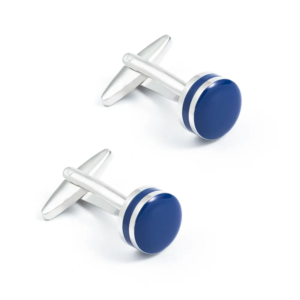 High Quality Fashion Copper Material Custom Round Blue Stone Cuff links for Men Shirt CC0307