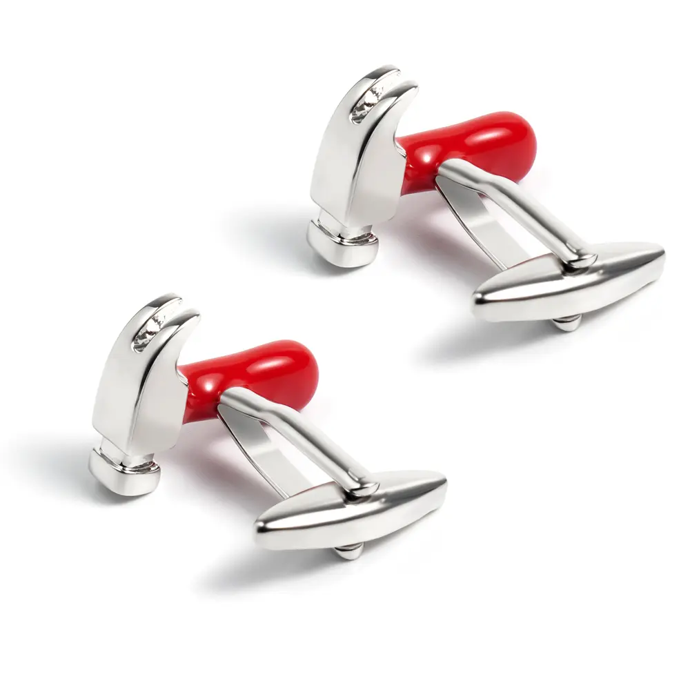 Personalized Funny Men's Metal Red Hammer Design Cufflinks Wholsale for DIY Craftsman Gifts CC0033