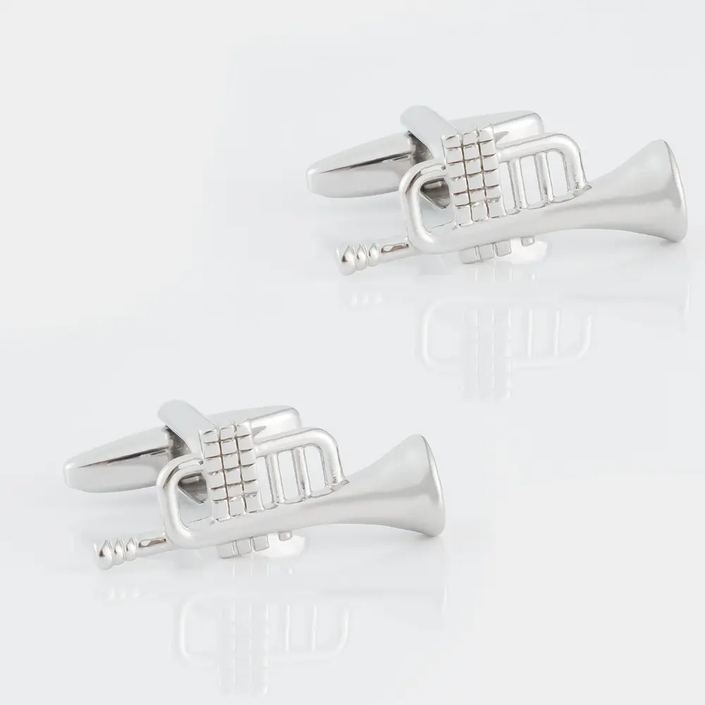 Men's Business Shirt Metal Cufflinks with Cornet Musical Instrument Shape Silver Plated CL0142-S