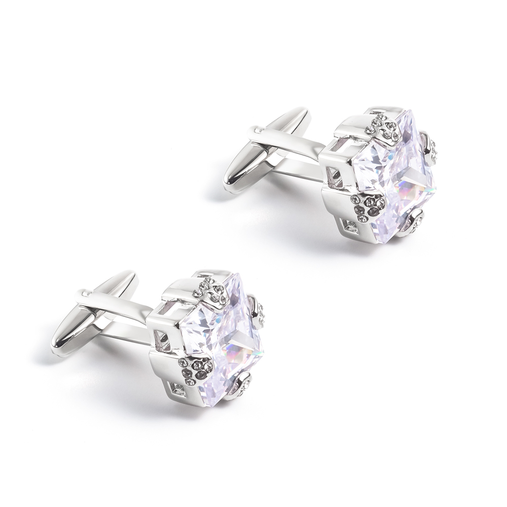 Luxury Zircon Square Silver Color Formal Dress Business Shirt Cufflinks Men Wedding Gifts CS0007-W