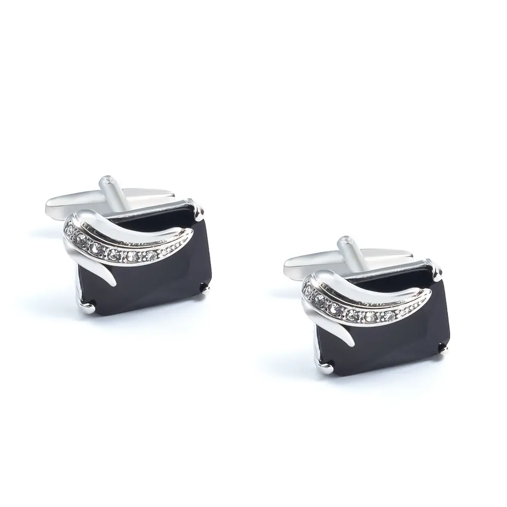 Wholesale Silver & Black Gemstone Elegant Cufflinks Custom Men's Suit Shirt Cuff link CS0095-3