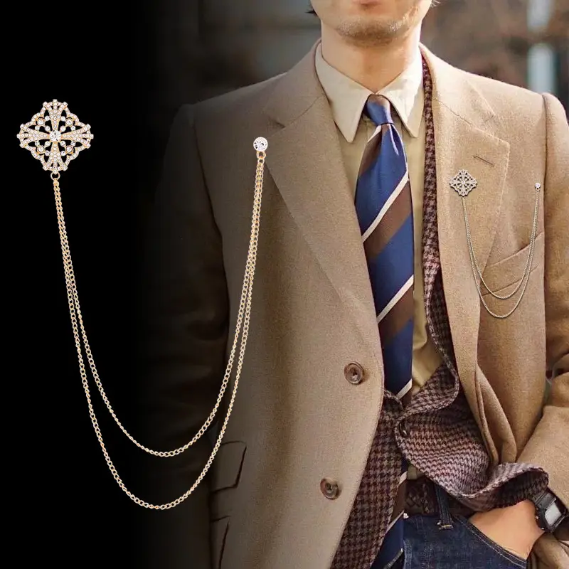 Men's Luxury Chain Brooch with Exquisite Diamon...