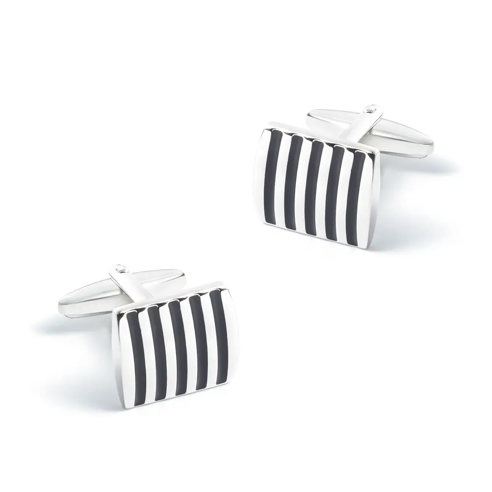 Factory In Stock Classic Black Stripe Silver Cufflinks Mens Business Suit Accessory Wholesale CC0305-S1